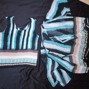 Ashley Stewart Black and Teal Patterned Fabric